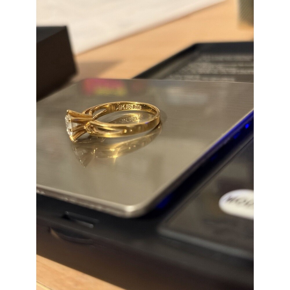 14K Yellow Gold Ring Cubic Zirconia Solitaire Engagement Size 6 585 Vintage - Picture 8 of 14